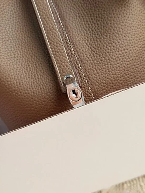 Luxury Grained Leather Bucket Bag Deep Burgundy w/ Gold Hardware - Picture 4 of 9